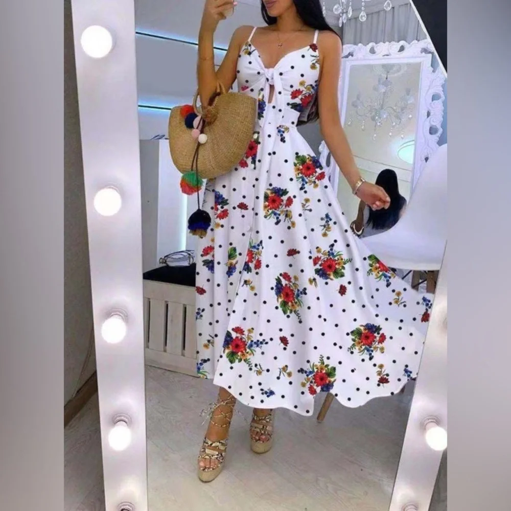 Chic Me Spaghetti Strap Cut Up V-neck Maxi Dress Size L Floral - Picture 2 of 13